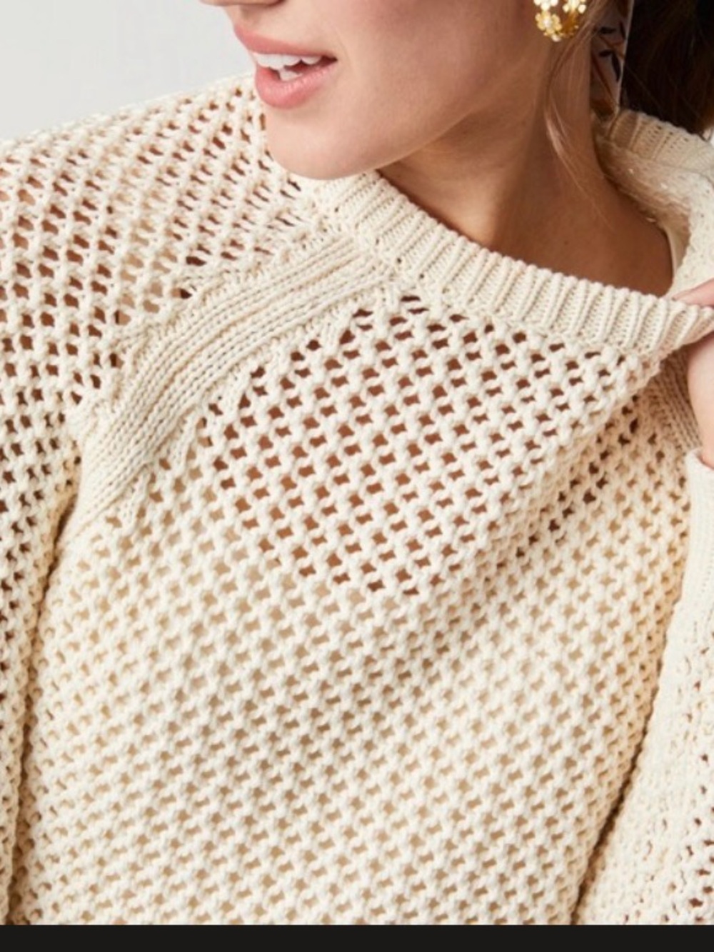 Spartina 449 Cream Open-Knit Crewneck Sweater